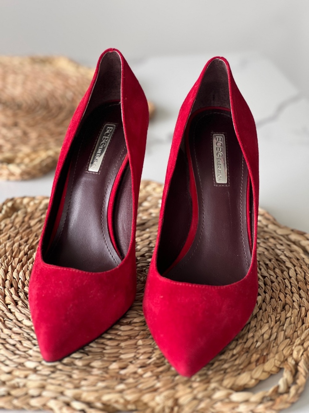 BCBGeneration Red Suede Pointed Pumps